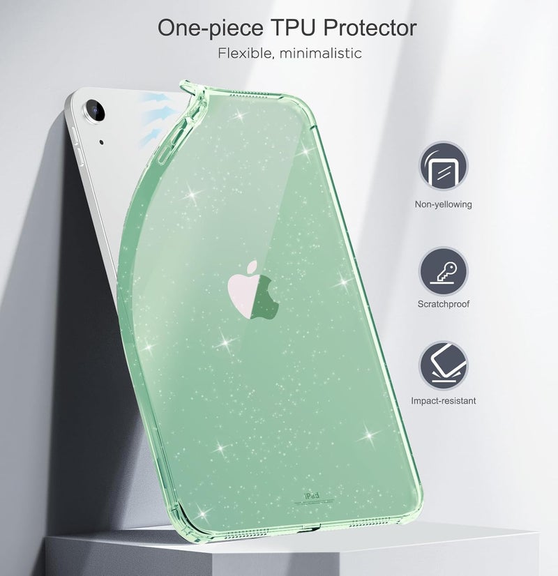 MoKo Clear Case for iPad (A16) 11th Generation 2025 11-inch/10th Generation 2022 10.9 inch, Lightweight Soft TPU, Anti-Scratch Ultra Clear Tablet Cover, Shockproof Impact Resistant, Glitter Green - Image 3